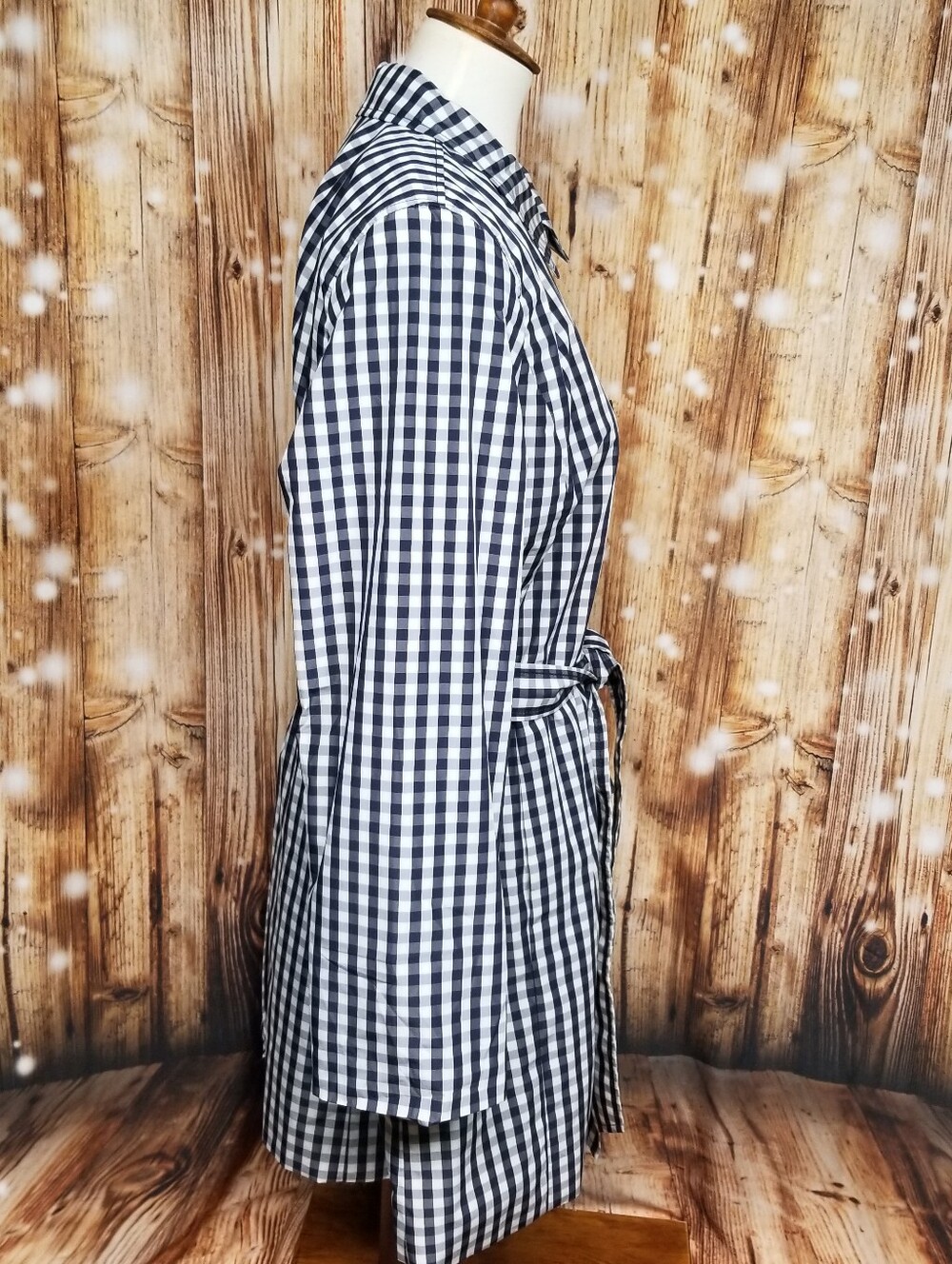 Talbots Womens XL Petite Navy Gingham Check Button Belted Trench Raincoat Jacket - Picture 3 of 12